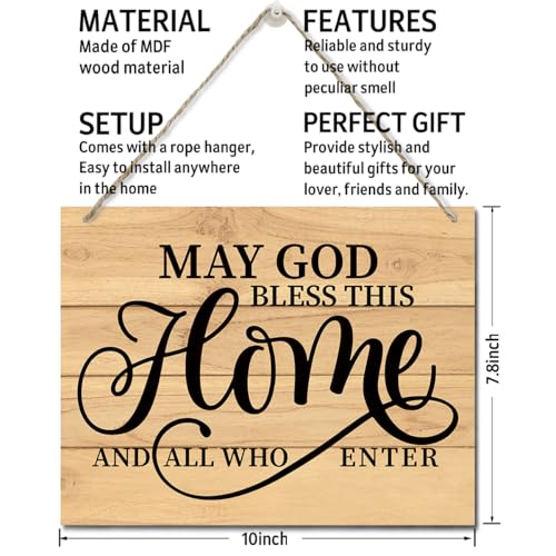 Printed Wood Plaque Sign Wall Hanging, Home Wall Decor May God Bless This Home And All Who Enter Rustic Hanging Wall Plaque Wood Signs, Housewarming Gifts, Blessed Family Sign H - color: Color 09