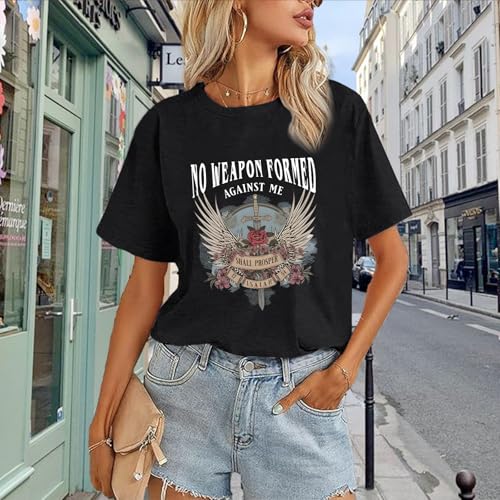Christian Shirts for Women Bible Verse Boho Graphic Tees Shirt Religious Tshirts Vintage Floral Casual Summer Tops - color: Black, size: X-Large