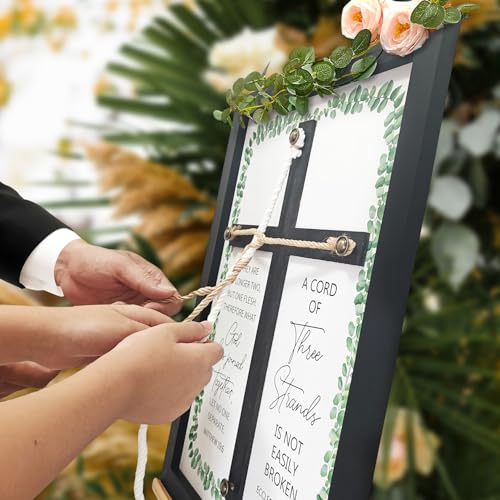 LakWilows A Cord of Three Strands Wedding Ceremony Sign - Unity Wedding Cross 16x22 Inch with Eucalyptus Design, God Knot Symbol of Faith for Christian Couples, Anniversary & Marriage Gifts - color: Green