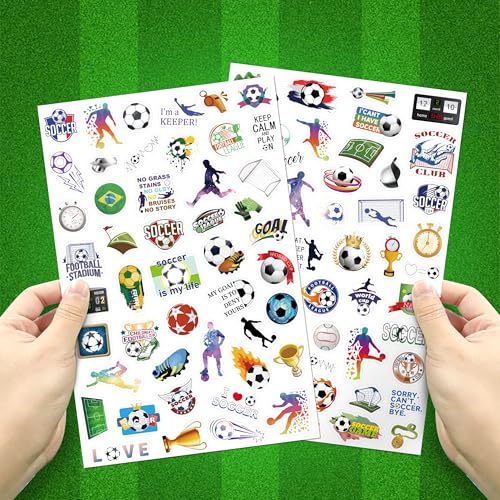 LINAYE 24 Sheets Soccer Stickers 1160 PCS Waterproof Self Adhesive Soccer Party Favors Supplies Team Rewards Gifts for Kids Adults - style: Soccer 24 Sheets
