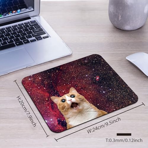 Surprised Space Cat Meme Mouse Pad, Funny Cosmic Kitty Red Nebula Desk Mat - color: Brown Dark Red