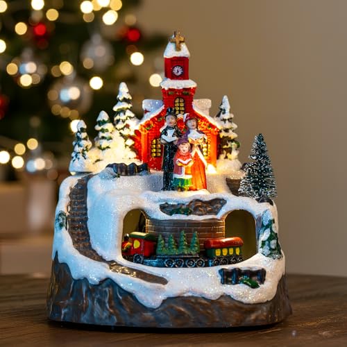 Candieslife Animated Musical Christmas Carolers & Chruch Decorations - Rotating Train with Warm Lights for Xmas Decor Gift, Tabletop Decorative Christmas Ornaments - color: Carolers