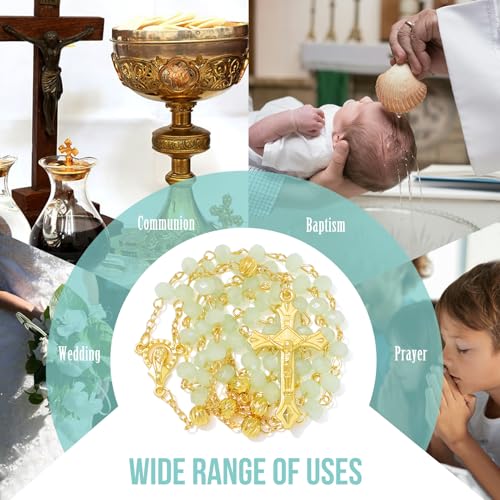 KOMI Crystal Rosary Beads with Jesus Crucifix, Catholic Necklace for Women First Communion Rosarios Wedding Rosary with Velvet Bag - style: 6MM-green-2