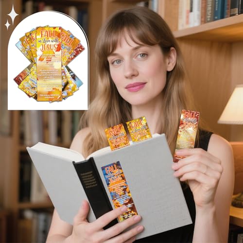 Fall Christian Bookmarks Gifts - 200 Pcs Fall in Love with Jesus Bookmark Paper Thanksgiving Religious Page Book Marks Gift for Women Men Autumn Harvest Sunday School Church Party Favors - color: Fall Christian