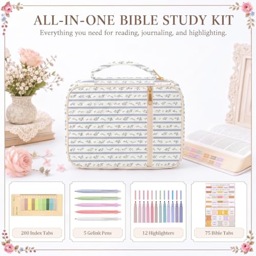 Britimes Bible Cover Case for Women, Bible Cover with Accessories, Blue - color: Blue Striped
