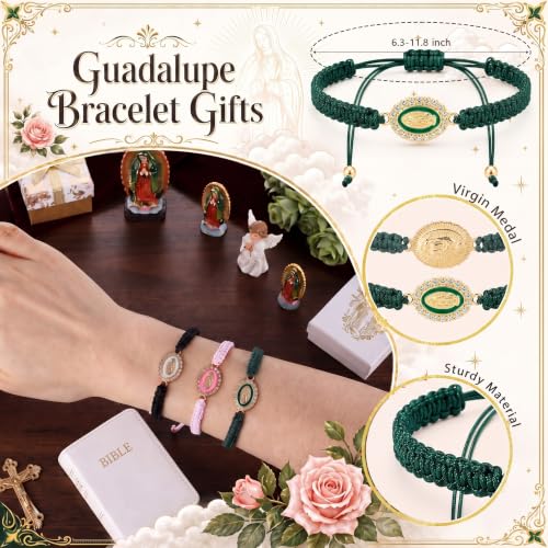 Canchiing 24 Sets St Benedict Bracelets Catholic Rosary Adjustable String Bracelet with Prayer Cards for Baptism First Holy - style: Guadalupe