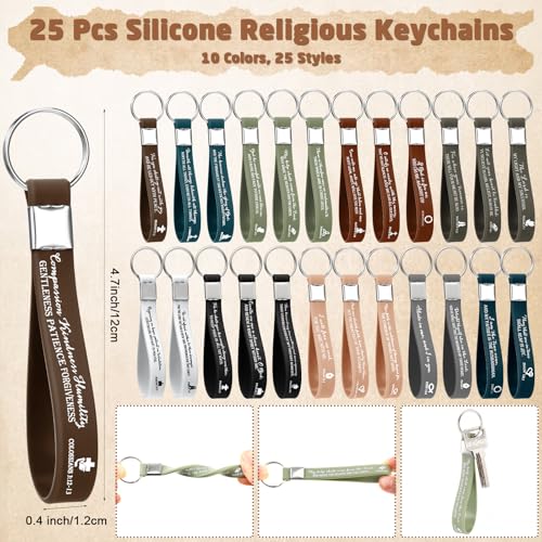 Feifeiya 25 Sets VBS Christian Church Gifts Bulk Bible Verse Plastic Gel Pen Religious Silicone Keychains Scripture Bookmarks for Men Women Empowerment Sunday Study Group Gifts(Wood Color) - color: Wood Color