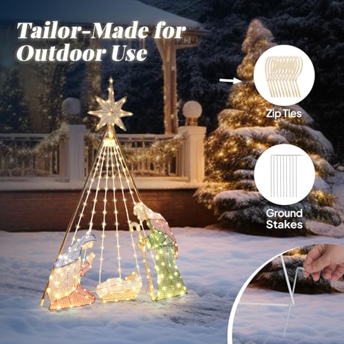 VINGLI 6FT Lighted Nativity Scene for Outdoor Christmas Decoration - size: 6.02ft