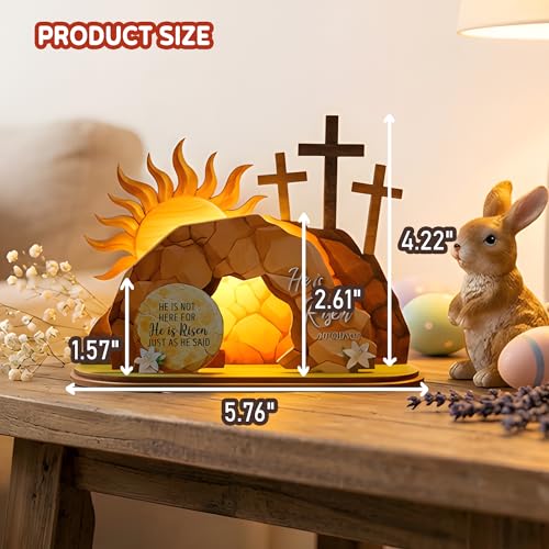 Empty Tomb Easter Scene, Wooden Resurrection Decorations with Cross, He Is Risen Decor, Easter Gifts and Table Decor, Christian and Religious Easter Decorations - color: Empty tomb