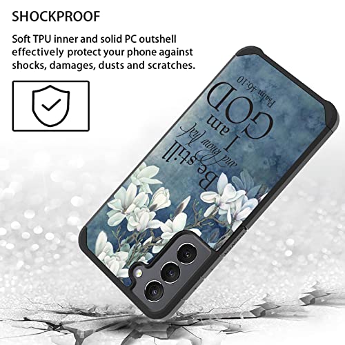 Galaxy S23 Case, 2 in 1 Hybrid Hard PC & Soft Silicone Heavy Duty Dual Layer Shockproof Full-Body Protective Case for Samsung Galaxy S23 5G 6.1 inch - Quote Bible Verse Psalm 46:10