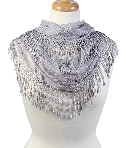 Scarf& Feminine Lace Infinity with Teardrop Fringes - color: Silver