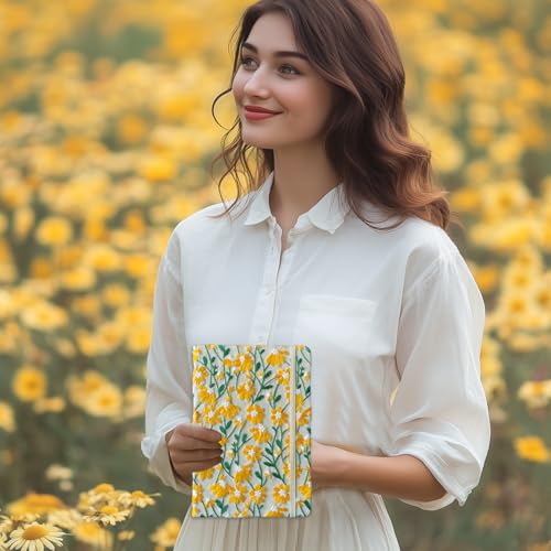 Daisy Gift, Flower Journal, Embroidered Notebook, Beautiful Journals for Women, 8"x6", Hardcover, Lay Flat, A5, Lined Paper, Wide Ruled Page, Writing Journal, Yellow Daisy, with Elastic Band - color: A5-Ruled-Yellow Daisy