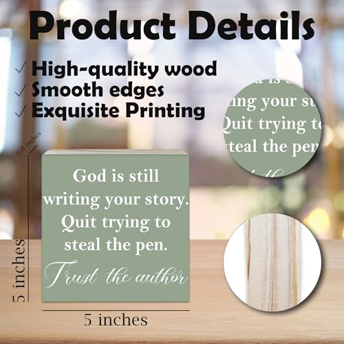 God Is Still Writing Your Story - Rustic Wooden Block Sign - 5'' Bible Verse Wooden Plaque - Christian Decor, Religious Gift for Women Men - Farmhouse Home Office Tabletop Shelf Decor -A02 - color: Bible-2