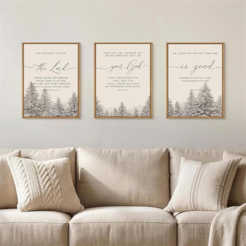 LHIUEM Bible Verses Framed Canvas Wall Art Set,Christian Scripture Religious Wall Decor,Vintage Easter Pine Tree Artwork for Living Room,Bedroom,Dining Room,Office -12"x16"x3 - color: Bible Verses Wall Art, size: 12''x16''x3