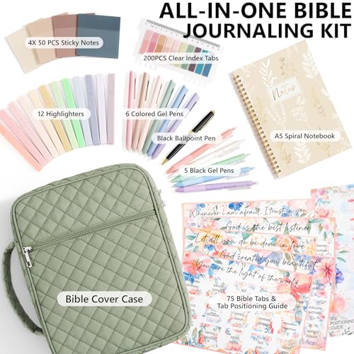 Bible Cover Case for Women Puffer Bible Bag w/Study Supplies Journaling Kit