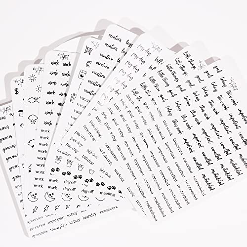 Clear Black Foil Planner Stickers, Productivity, Functional, Icons, Words, Easy-to-Read, Over 600 Stickers, Folder Included, Organize, Aesthetic, Minimal - Midnight - color: Midnight
