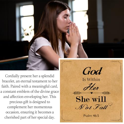 Christian Cross Bracelet for Women Girls, Adjustable Stainless Steel Beaded Cross Bracelets, First Communion Confirmation Easter Religious Bapstim Natural Gemstone Jesus Bracelet Gifts for Her - style: Psalm 46.5