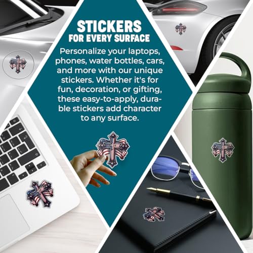 American Flag Cross Vinyl Sticker 5 Inch Waterproof Christian Patriotic Decal Jesus Faith Religious USA Graphic for Car Truck Laptop Window Water Bottle Bumper - color: 04