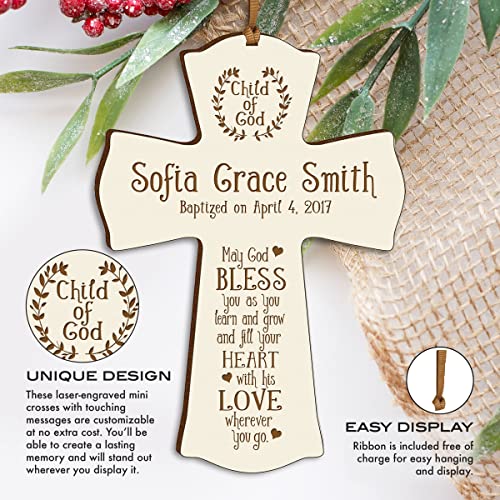 LifeSong Milestones Personalized Baptism Wall Cross - Engraved Ivory Wood Christian Cross with Name & Date, Child of God Blessing, Christening & First Communion Gift (Ivory, 4.5" x 6") - color: Ivory, size: 6"L x 4.5"W