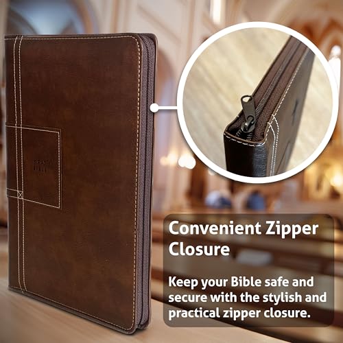Printualist Personalized NLT Zippered Thinline Reference Bible, Engraved Name and Scripture, Red Letter New Living Translation Text, Faux Leather Gift for Travel and Church, Atlas Rustic Brown - color: Atlas Rustic Brown