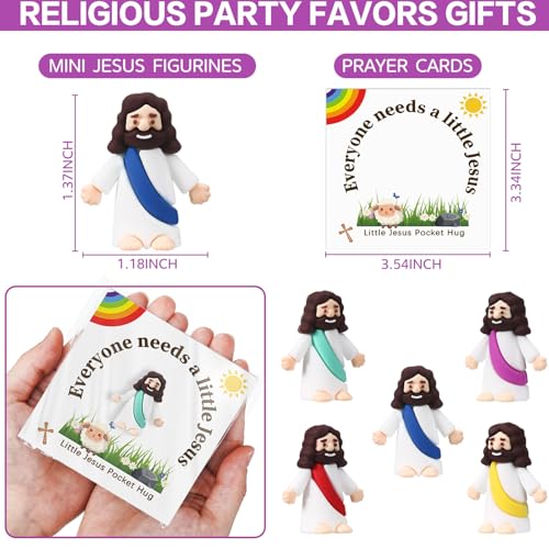 25 Sets Little Jesus Figurines Bulk Easter Mini Jesus Figurines Set with 25 Prayer Cards and 25 Bags for Hide and Seek Religious Party Favors, Church, Baptism Gifts Stuffers for Sunday School