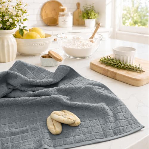 Kitinjoy Premium Cotton Check Kitchen Towels 4 Pack, 16" x 28", Grey - color: Grey, size: 16" x 28" - 4 Pack
