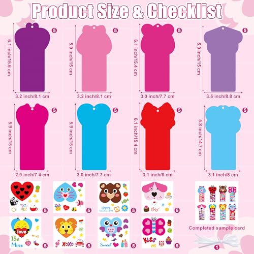 ANGOLIO Valentine's Day Bookmarks Craft Kits - 123Pcs Valentine's Day Animals Craft for Kids DIY Make Your Own Heart Animal Set Self-Adhesive Face Stickers for Kids Classroom Gifts Party Supplies - style: Valentine's Day Animals