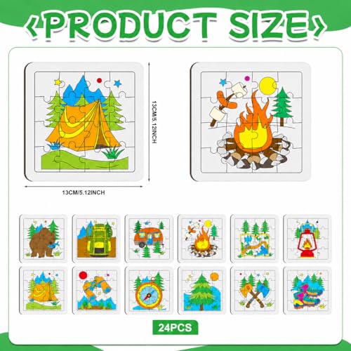 Cinrobiye 24 Pcs Camping Coloring Jigsaw Craft Kit for Kids, DIY Outdoor Adventure Activity Set Bulk with 12 Designs, Happy Camper Party Favors, Classroom Art Projects - color: Camper