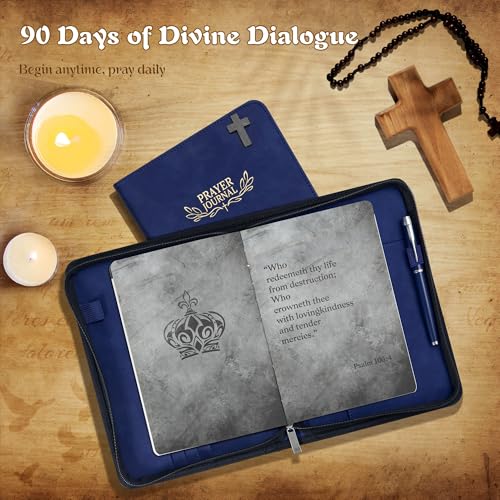 Ospelelf Prayer Journal Tracker Leather Christian Bible Zippered Notebook Daily Devotional Scripture Study Planner Gifts for Jesus Faith Believers Women Men Undated 3 Months Dark Bue - color: dark blue