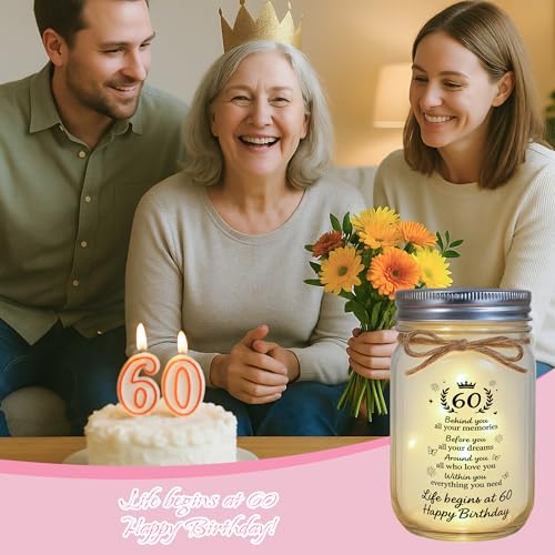 60th Birthday Gifts for Women Mom 60th Birthday Decorations for Mother Woman Decorative Jar Night Light 60 Years Old Gift - style: 60th Birthday