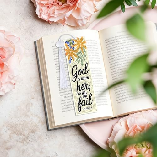 8 Pieces Christian Bible Verse Diamond Art Bookmarks 5d Christian Beaded Bookmark Acrylic Tassel Bookmark for DIY Making Beginners Adults Arts Craft Supplies (Floral Christian-1) - color: Floral Christian-1