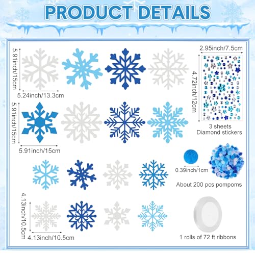 Funrous 48 Sets Snowflake Crafts Kit Winter Paper Crafts Hanging Ornaments - style: Snowflake