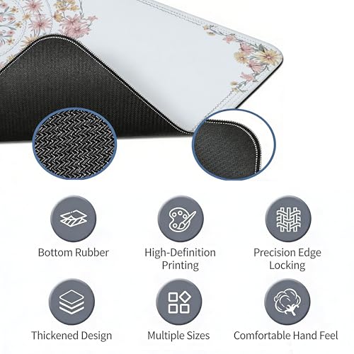 UTELKA Boho Mandala Desk Mat, Flroal Mouse Pad for Desk Large - color: Pink Boho Flroal, size: 31.5L x 11.8W inches