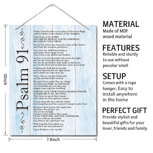 Inspirational Wood Art Signs, Psalms 91 Wall Sign, Hanging Printed Wall Plaque Wood Signs, Bible Verse Print, Christian Scripture for The Home or Office Decor, Christian Wall Decor 10 X 7.8 inch - color: Color 01