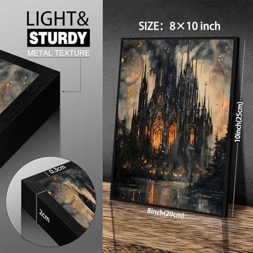 Gothic Victorian Castle Wall Art Vintage Dark Academia Oil Painting Poster 08x10 inch Black Framed Retro Mid Century Goth Vampire Forest Canvas Prints for Living Room Bedroom Wall Decor - color: Black-bframed, size: 10L" x 8W"