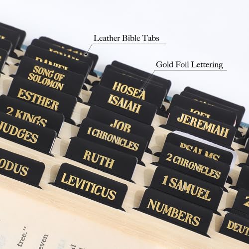 Leather Bible Tabs, Bible Tabs for Women and Men(Gold Foil Lettering) Large Print Stickers, Easy to Read and Apply, 66 Chapters & 14 Blank DIY Labels for Easy Navigation, Christian Accessories(Black) - style: Leather Black