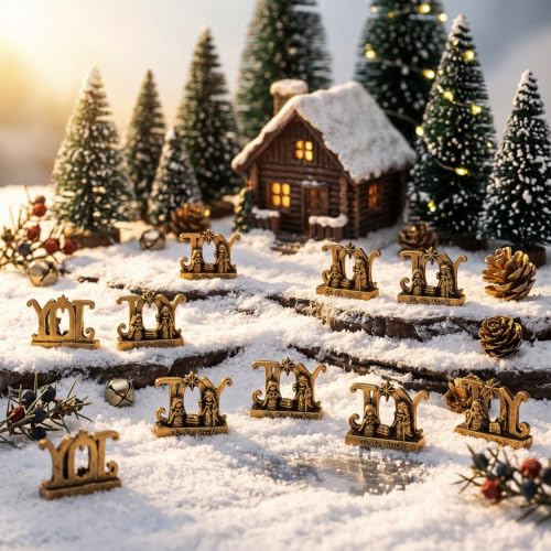 Civaner 50 Pcs Mini Brass Color Nativity Scene Figurines, Joy Theme - style: Joy