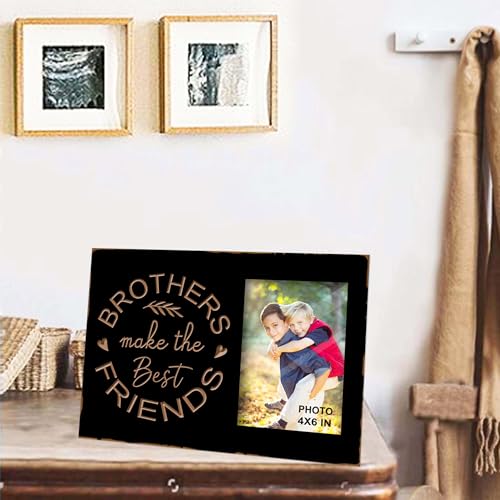 "Brothers Make the Best Friends" Engraved Wooden Picture Frames 4x6 Inches - color: black brothers