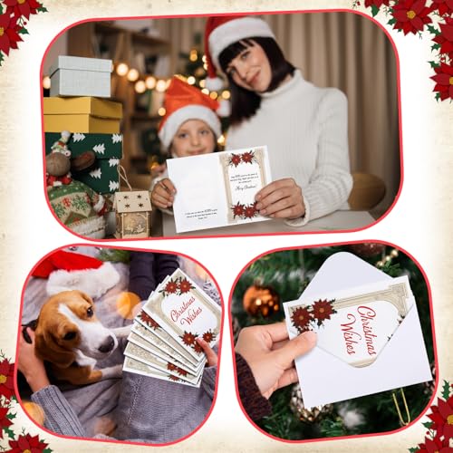 Harloon 48 Set Christian Christmas Prayer Cards with Envelopes Bulk Poinsettia Collage Religious Jesus Catholic Christmas Cards with Blessings Inside for Xmas Blessing Gift, 6 Styles, 4 x 6 Inch