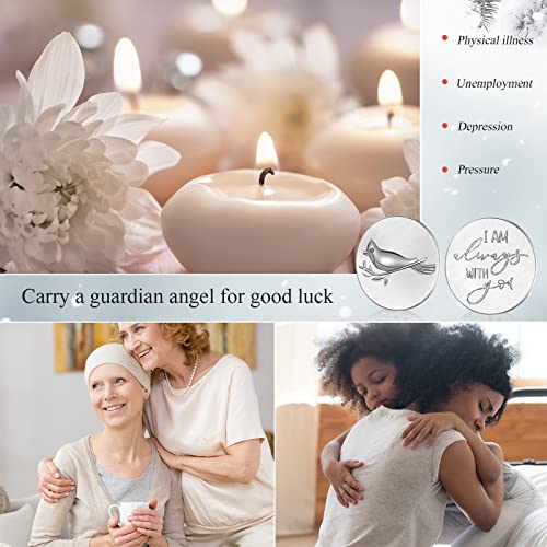 Sureio 24 Memorial Angel Sign Coins Funeral Pocket Token Lucky Peace Sign Angel Coins Poem Prayer Cards White Organza Bags Gift Life Charms Christian Gift(Cardinal)