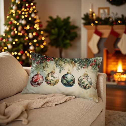 Vintage Christmas Ornament Decor Pillow Covers 12x20, Xmas Victorian Flower Holly Holiday Floral Christmas Lumbar Pillow Covers for Home Living Room Bedroom,BB118 - color: 28 Color