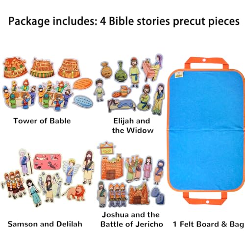CHEFAN Tower of Babel Felt Board Bible Stories, 4 Story Sets for Kids - color: Elijah and the Widow & 3 Other Bible Stories Set