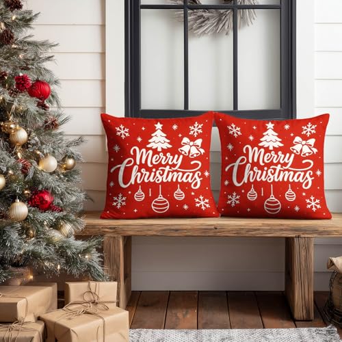 HOMETITUTE Set of 2 Merry Christmas Throw Pillow Covers 18x18 Inch - color: Christmas Throw Pillow Covers #05