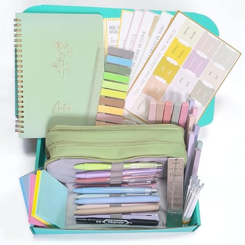47Pcs Bible Study Guide,Bible Journaling Supplies Kit for Women, Green - color: Green
