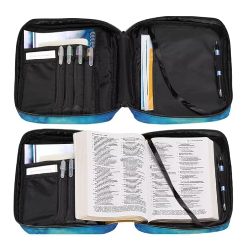 Coldinair Fire Baseball Bible Cover for Kids Teen Men,Galaxy Church Bible Protective Book Case with Pen Slot Handle & Zippered Pocket Red Marble Travel Christian Bible Accessories,Blue - color: Galaxy Fire Baseball