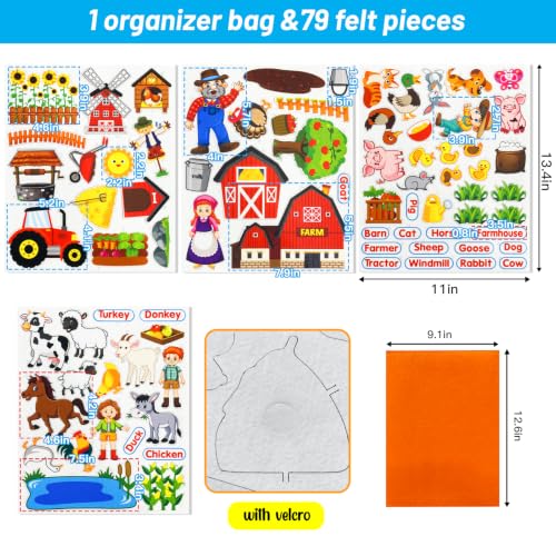 PENGFULL Felt Flannel Board Story Pieces for Toddlers Preschool, Kids Interactive Storytelling Teaching Play Kits with Words Felt Pieces (New Farm)