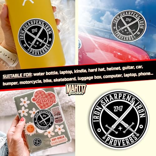 (3Pcs) Iron Sharpens Iron Stickers - Proverbs 27 17 Stickers Bible Christians Die-Cut Waterproof Vinyl Sticker for Laptop Water Bottle Phone Kindle Decal Stuff Gifts for Her Him 2 Inches - size: 2x2"