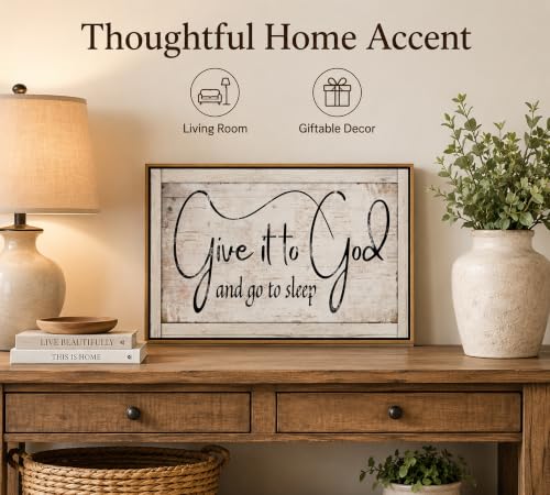 Framed Christian Quotes“Give it to God and Go to Sleep”Canvas Wall Art - color: Healing slogans, size: 16"L x 12"W