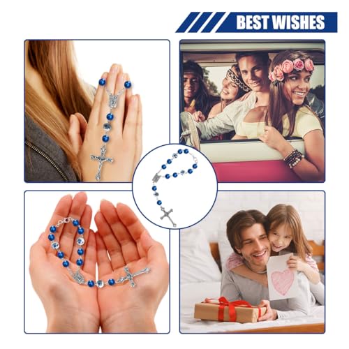 smilfuy 2PCS Car Rosary for Rearview Mirror, Blue Ceramic Beads Pendant - color: Ceramic