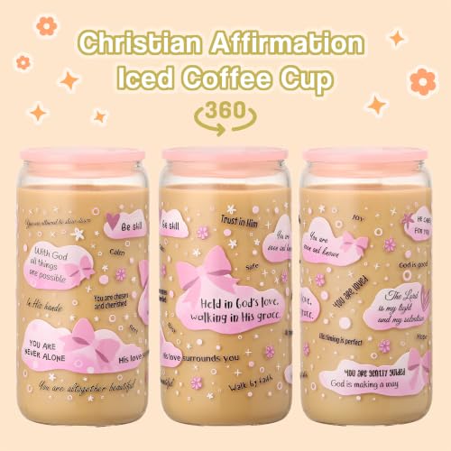 Christian Gifts For Women – Bible Verse Coffee Mug 16oz, My Daily Bible Affirmations Tumbler, Religious Gift & Bible Accessories for Sister, Iced Coffee Cups with Lid & Straw, Pink Bow Design - color: Pink bow